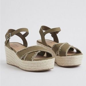 Frayed Canvas Espadrille Wedge Sandals, Torrid (WW)